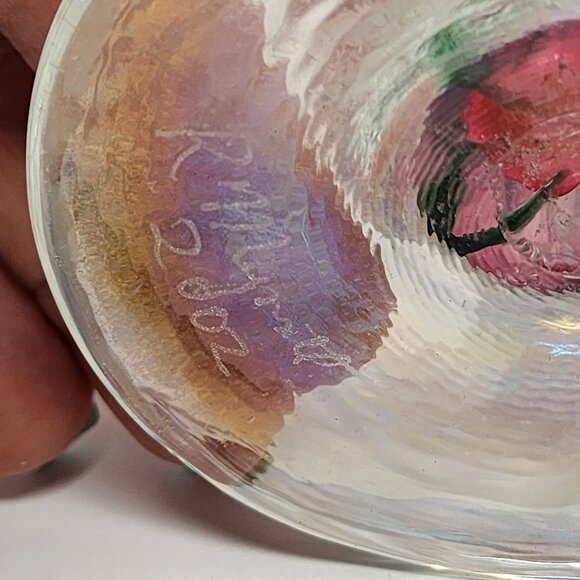 Ron Mynatt 2002 Signed Pink Iridescent Hand Blown Glass 13" Petal Vase - Picture 5 of 7